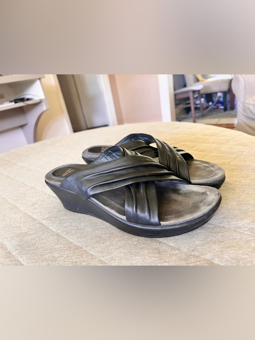 DANSKO Sz 41 US 10.5-11 Black Leather Avalon Crossover Wedge Slip on Sandals